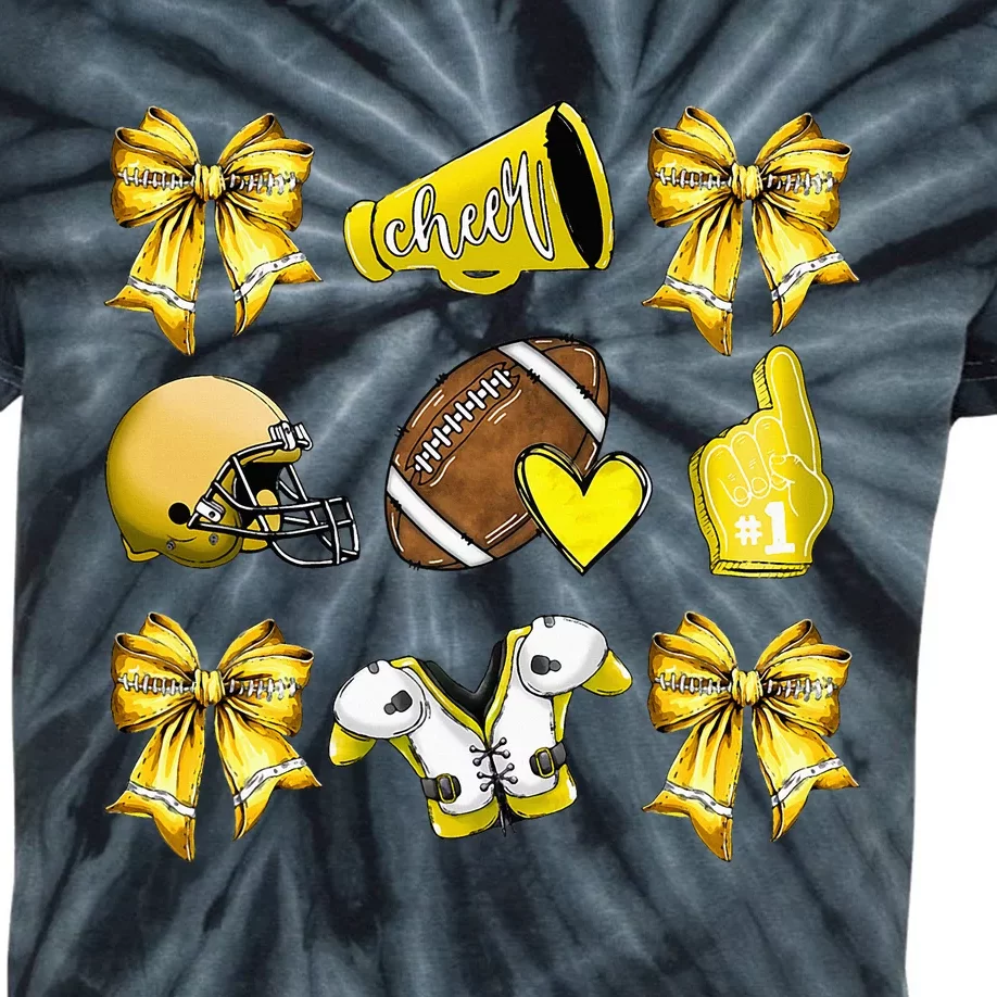 Yellow Cheer Coquette Football Mom Kids Tie-Dye T-Shirt