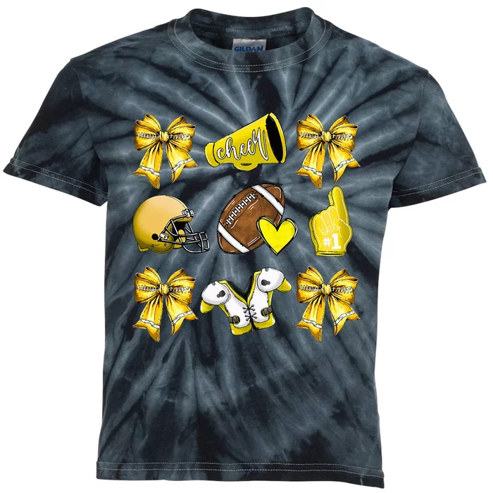 Yellow Cheer Coquette Football Mom Kids Tie-Dye T-Shirt