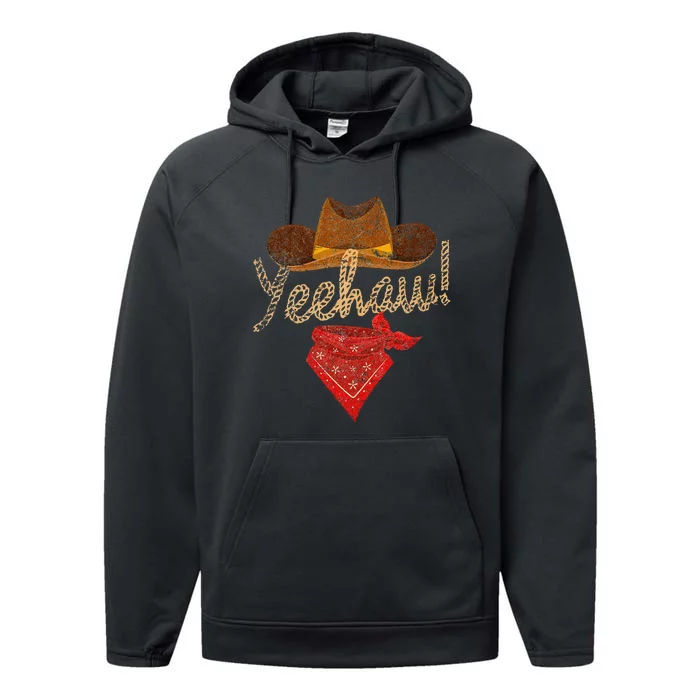 Yeehaw Cowboy Cowgirl Western Country Howdy Southern Yee Haw Performance Fleece Hoodie