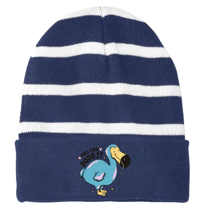 You Can Dodo It Funny Bird Motivational Striped Beanie with Solid Band