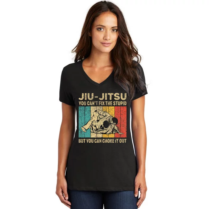 You Can't Fix The Stupid Fun Vintage Jiu Jitsu Women's V-Neck T-Shirt