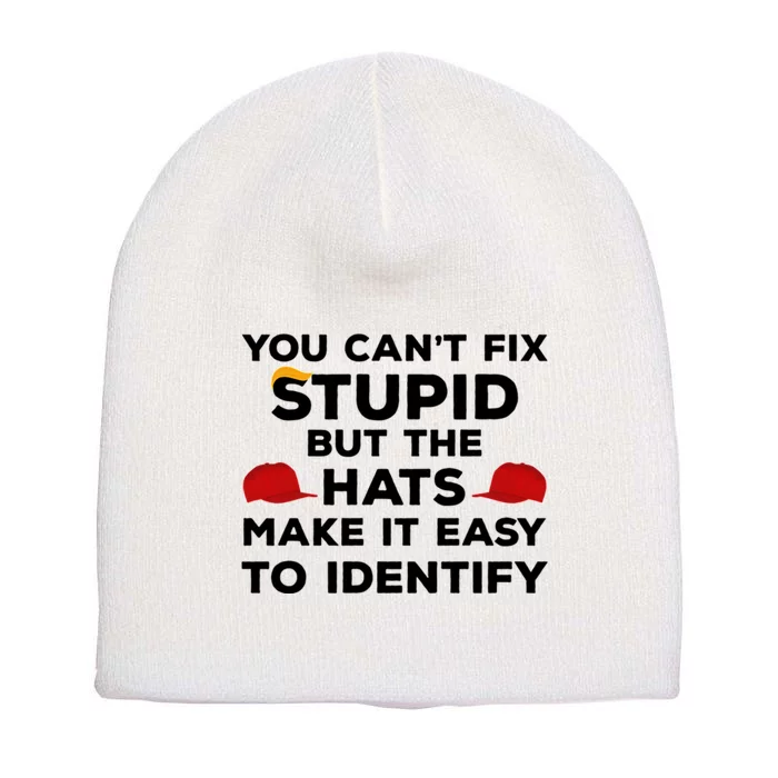 You Can't Fix Stupid But The Hats Make It Easy To Identify Funny Anti Trump Short Acrylic Beanie