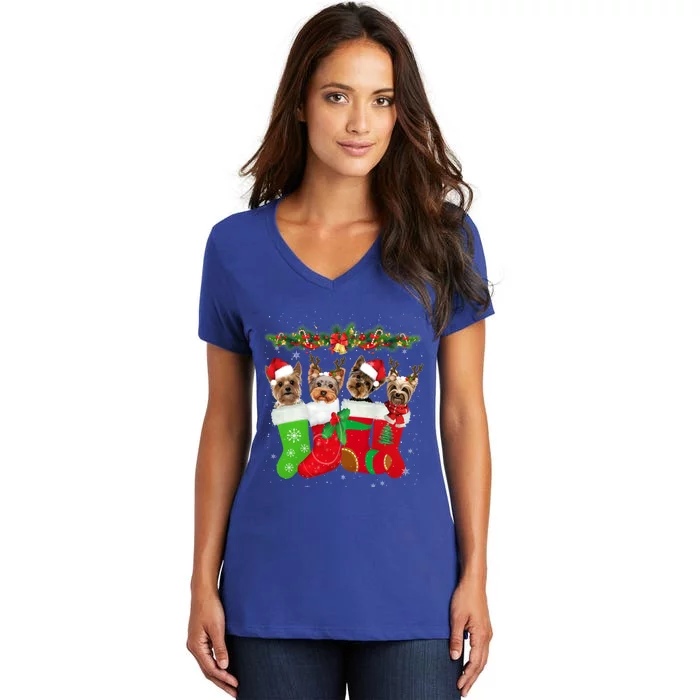 Yorkie Christmas Gift Stocking Dog Lover Xmas Gift Women's V-Neck T-Shirt