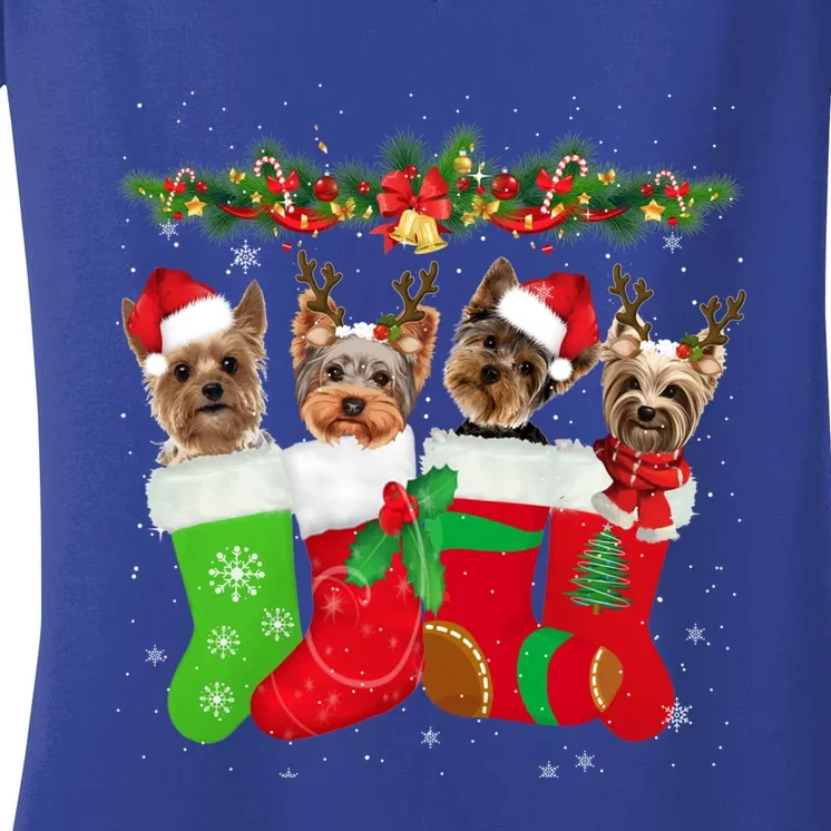 Yorkie Christmas Gift Stocking Dog Lover Xmas Gift Women's V-Neck T-Shirt