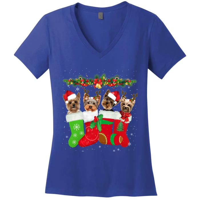 Yorkie Christmas Gift Stocking Dog Lover Xmas Gift Women's V-Neck T-Shirt