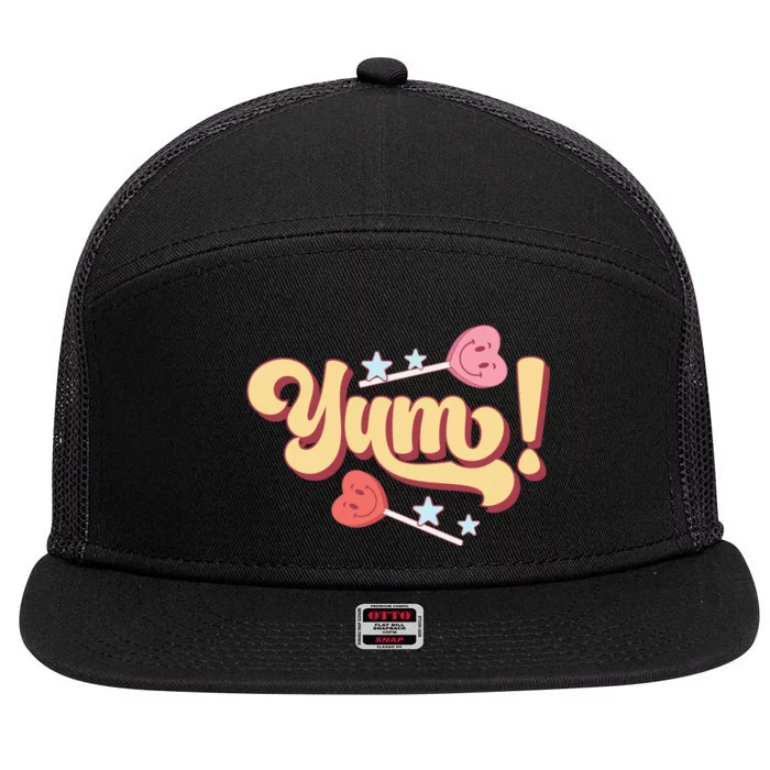 Yum Canđy Heart Gift For Valentine Day 7 Panel Mesh Trucker Snapback Hat