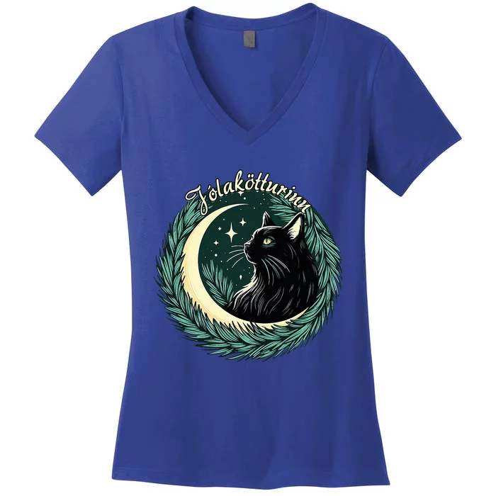 Yule Cat Jolakotturinn Icelandic Christmas Cat Love Feline Women's V-Neck T-Shirt