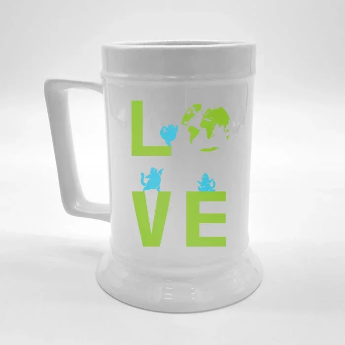 Yoga Cat Loves Earth Day Save Planet Every Day Gift Front & Back Beer Stein