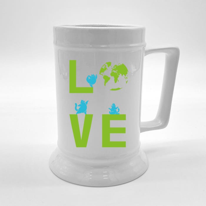 Yoga Cat Loves Earth Day Save Planet Every Day Gift Front & Back Beer Stein