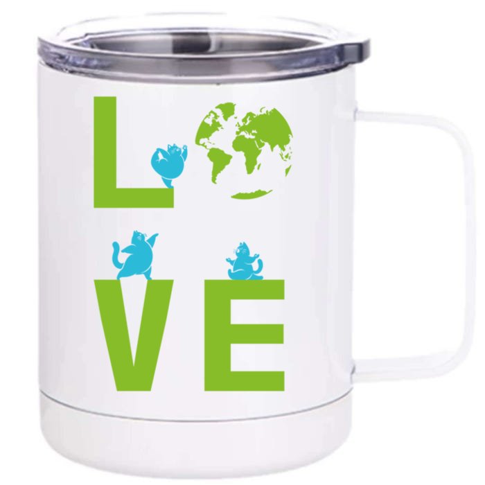 Yoga Cat Loves Earth Day Save Planet Every Day Gift Front & Back 12oz Stainless Steel Tumbler Cup