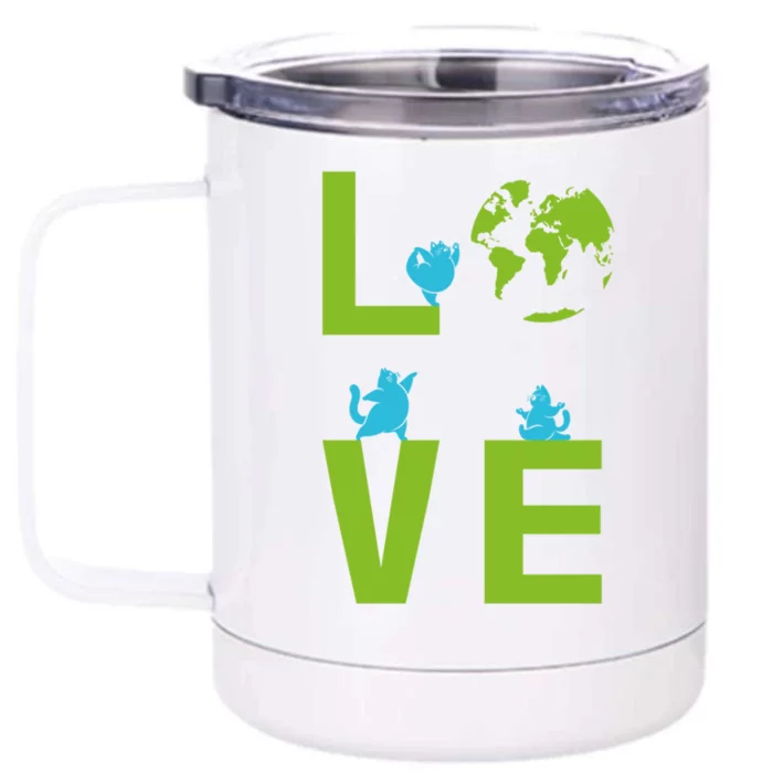 Yoga Cat Loves Earth Day Save Planet Every Day Gift Front & Back 12oz Stainless Steel Tumbler Cup