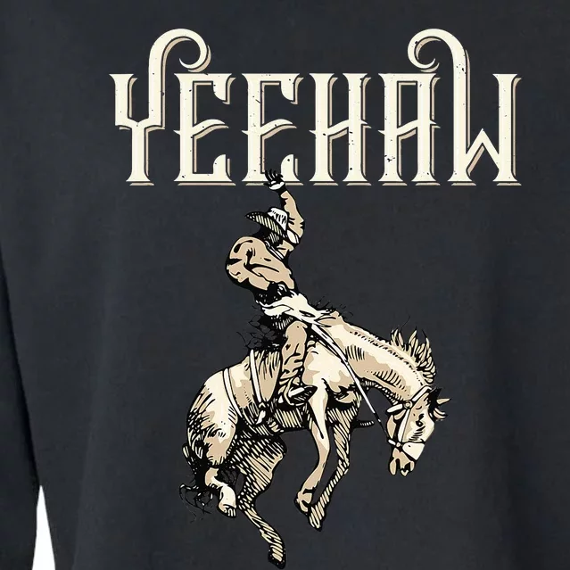 Yeehaw Cow Lover Rodeo Western Horse Rider Cropped Pullover Crew