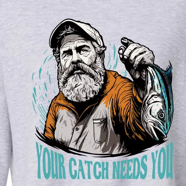 Your Catch Needs You Fishing Cropped Pullover Crew