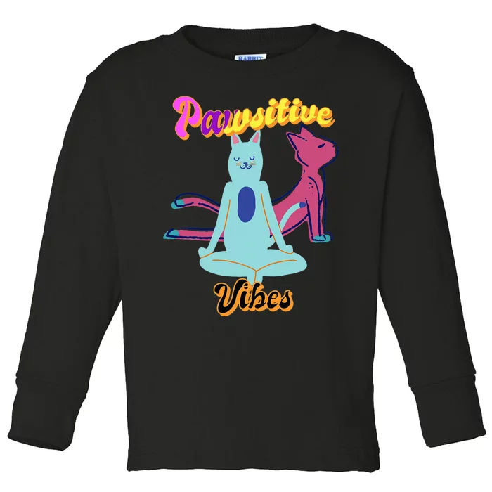 Yoga Cats Pawsitive Vibes Toddler Long Sleeve Shirt