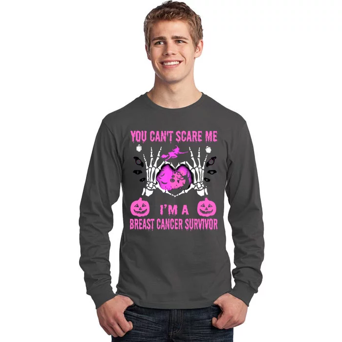 You Cant Scare Me Im A Breast Cancer Survivor Halloween Tall Long Sleeve T-Shirt