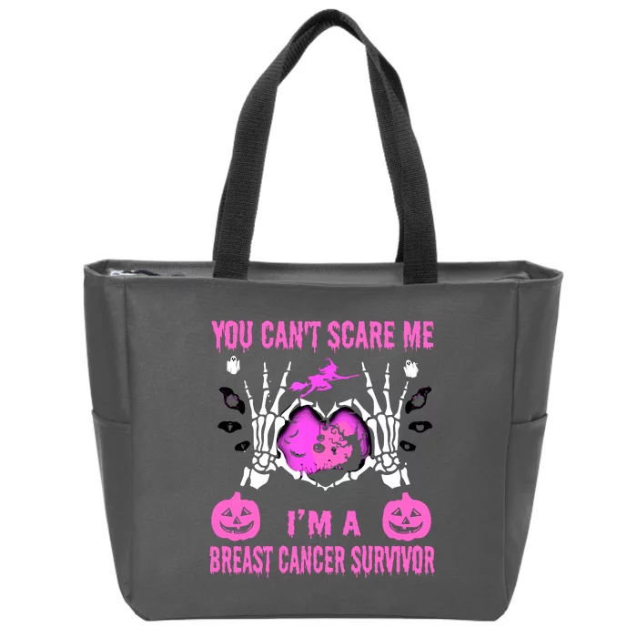 You Cant Scare Me Im A Breast Cancer Survivor Halloween Zip Tote Bag