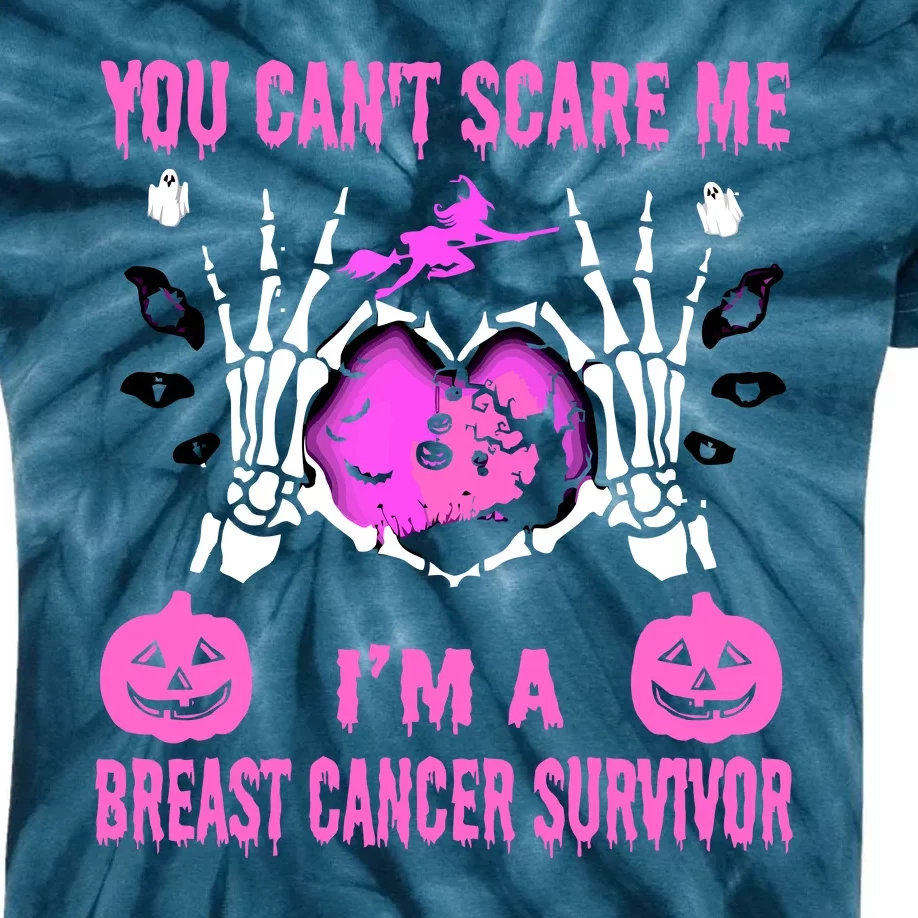 You Cant Scare Me Im A Breast Cancer Survivor Halloween Kids Tie-Dye T-Shirt