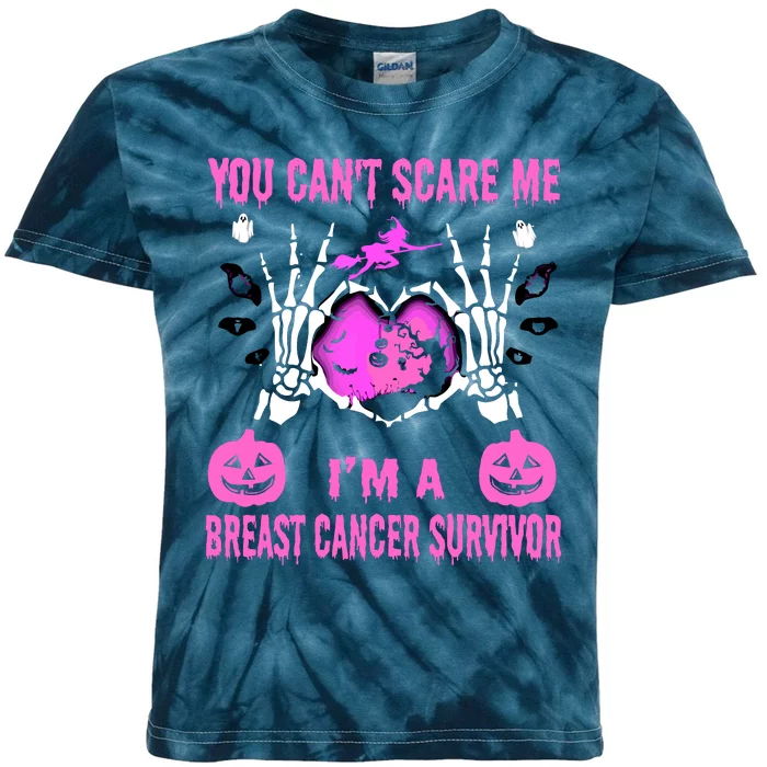 You Cant Scare Me Im A Breast Cancer Survivor Halloween Kids Tie-Dye T-Shirt