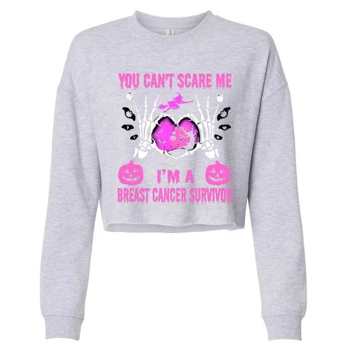 You Cant Scare Me Im A Breast Cancer Survivor Halloween Cropped Pullover Crew