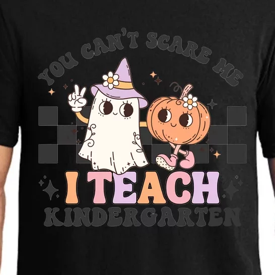 You Cant Scare Me I Teach Kindergarten Retro Halloween Ghost Gift Pajama Set