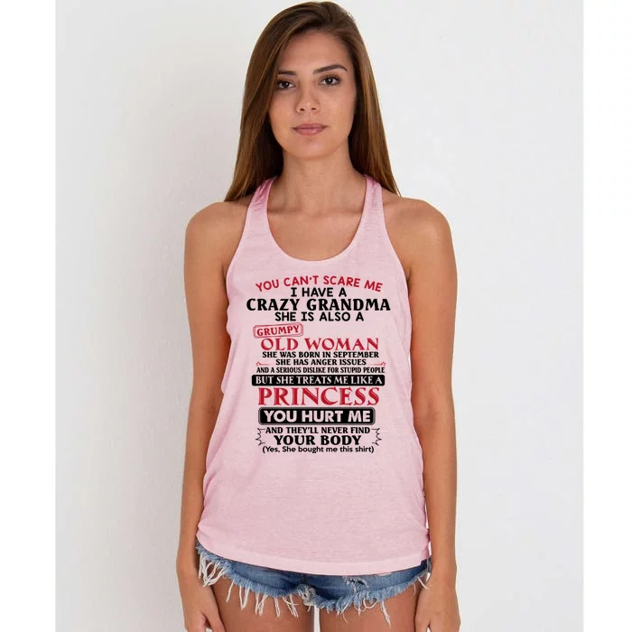 You Can't Scare Me I Have A Crazy Grandma September Grandma Gift Women's Knotted Racerback Tank