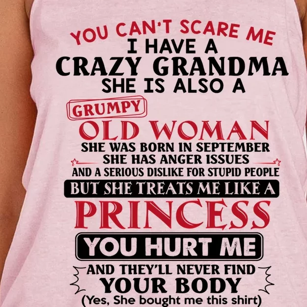 You Can't Scare Me I Have A Crazy Grandma September Grandma Gift Women's Knotted Racerback Tank