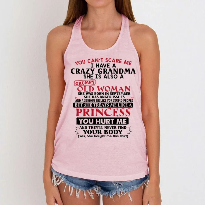 You Can't Scare Me I Have A Crazy Grandma September Grandma Gift Women's Knotted Racerback Tank