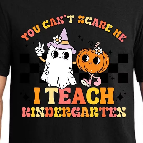 You Cant Scare Me I Teach Kindergarten Retro Halloween Ghost Great Gift Pajama Set