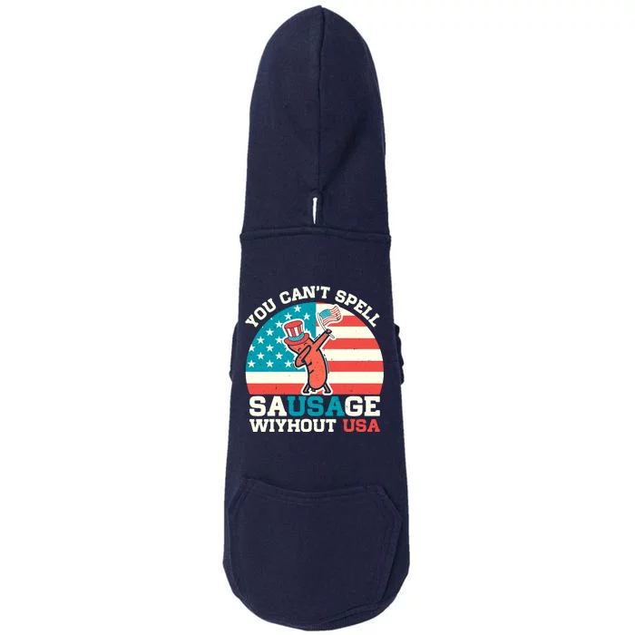 You Can’T Spell Sausage Without Usa Vintage Patriotic Doggie 3-End Fleece Hoodie