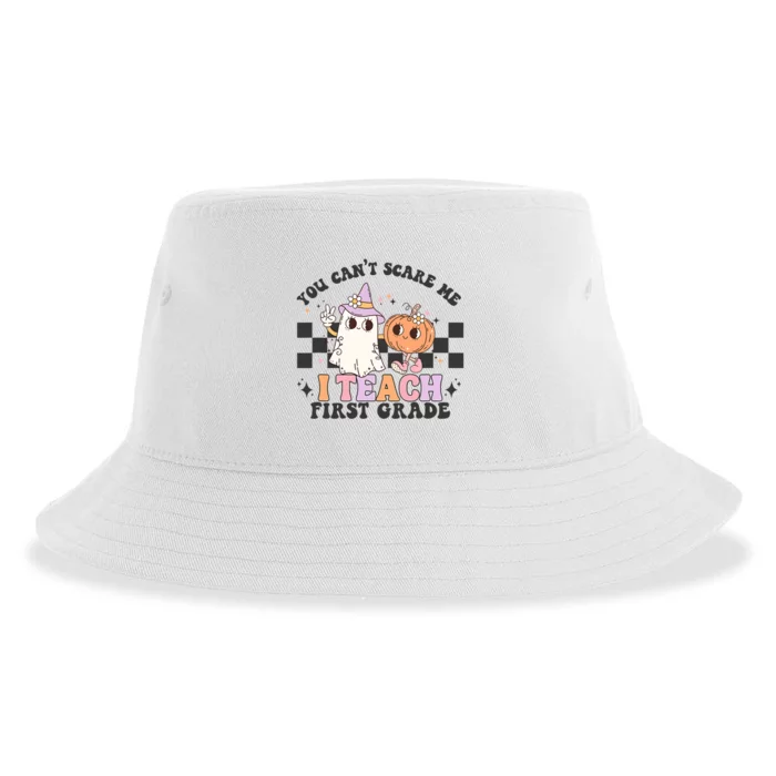 You Cant Scare Me I Teach First Grade Halloween Teacher Sustainable Bucket Hat