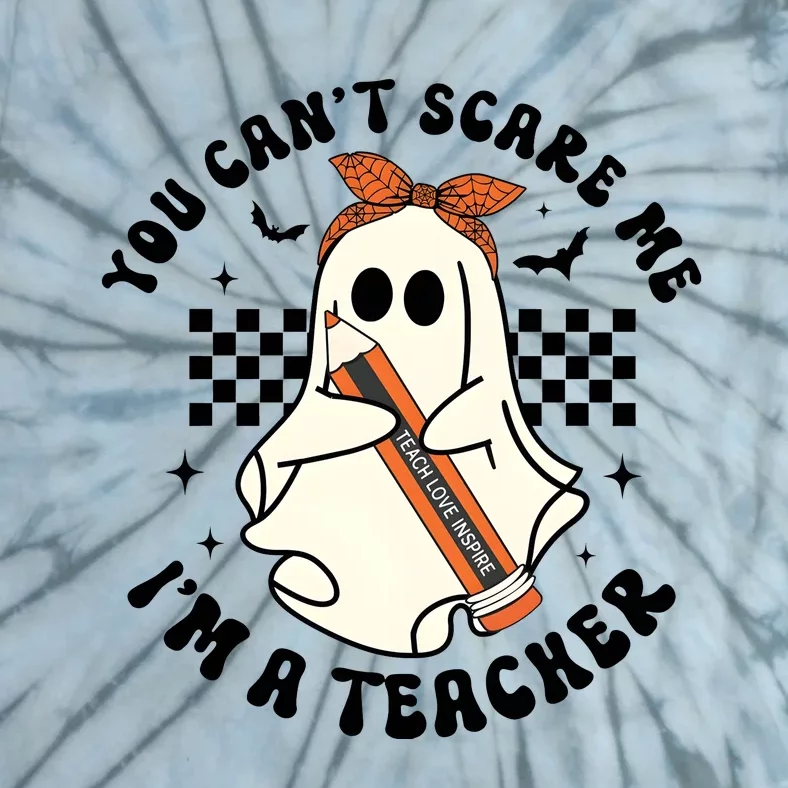 You Cant Scare Me IM A Teacher Funny Halloween Ghoul Groovy Tie-Dye T-Shirt