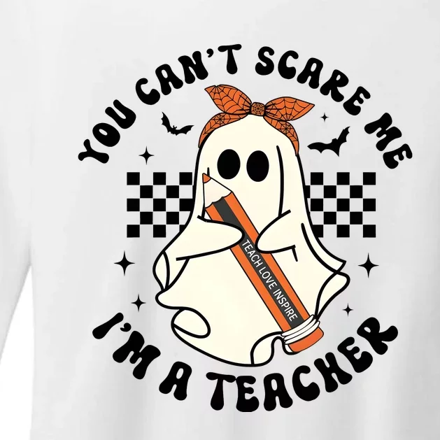 You Cant Scare Me IM A Teacher Funny Halloween Ghoul Groovy Womens CVC Long Sleeve Shirt