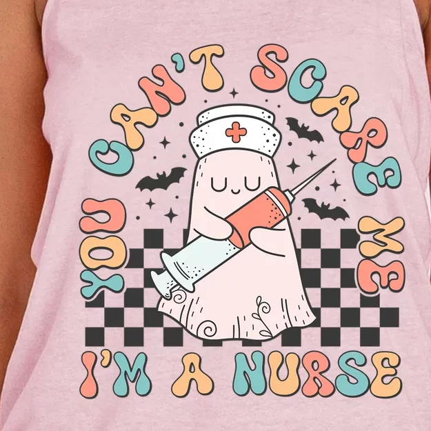 You CanT Scare Me IM A Nurse Cute Ghost Retro Halloween Gift Women's Knotted Racerback Tank