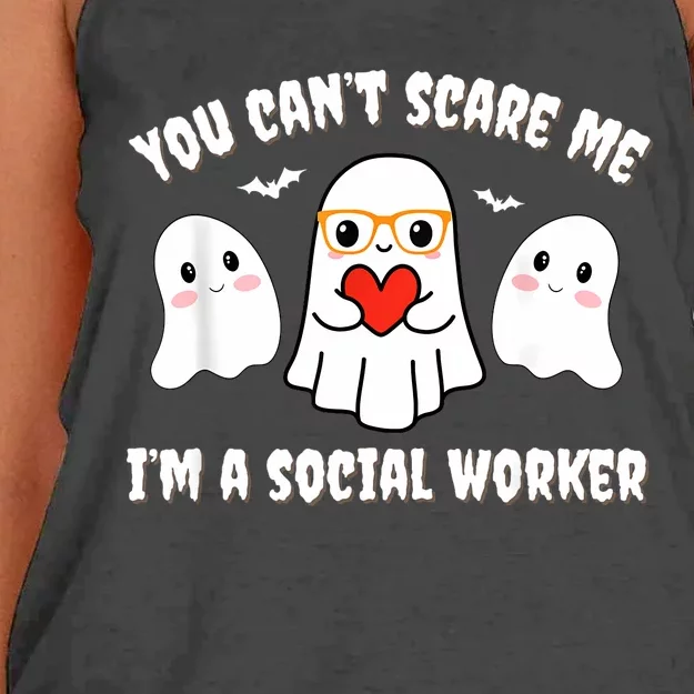 You Can’T Scare Me I’M A Social Worker Halloween Ghost Funny Women's Knotted Racerback Tank