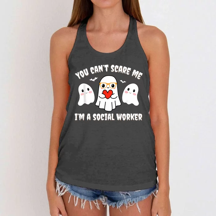 You Can’T Scare Me I’M A Social Worker Halloween Ghost Funny Women's Knotted Racerback Tank