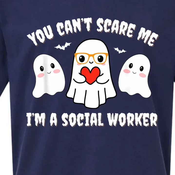 You Can’T Scare Me I’M A Social Worker Halloween Ghost Funny Sueded Cloud Jersey T-Shirt