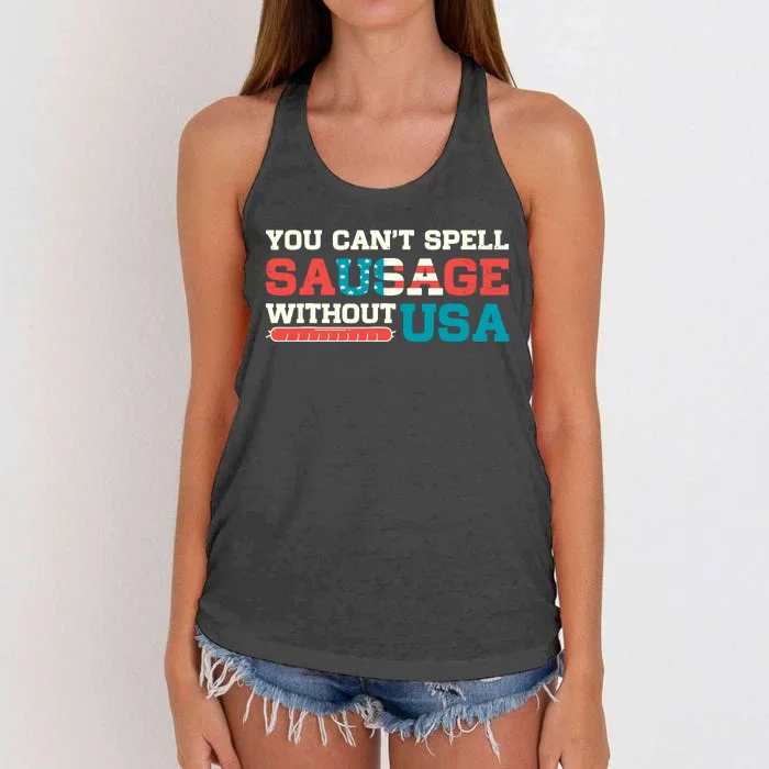 You Can’T Spell Sausage Without Usa Vintage Patriotic Women's Knotted Racerback Tank