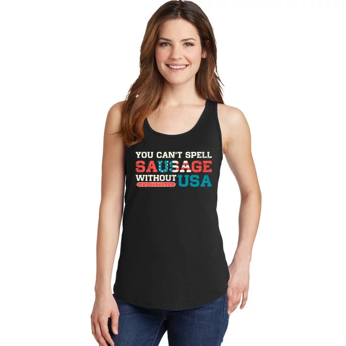 You Can’T Spell Sausage Without Usa Vintage Patriotic Ladies Essential Tank