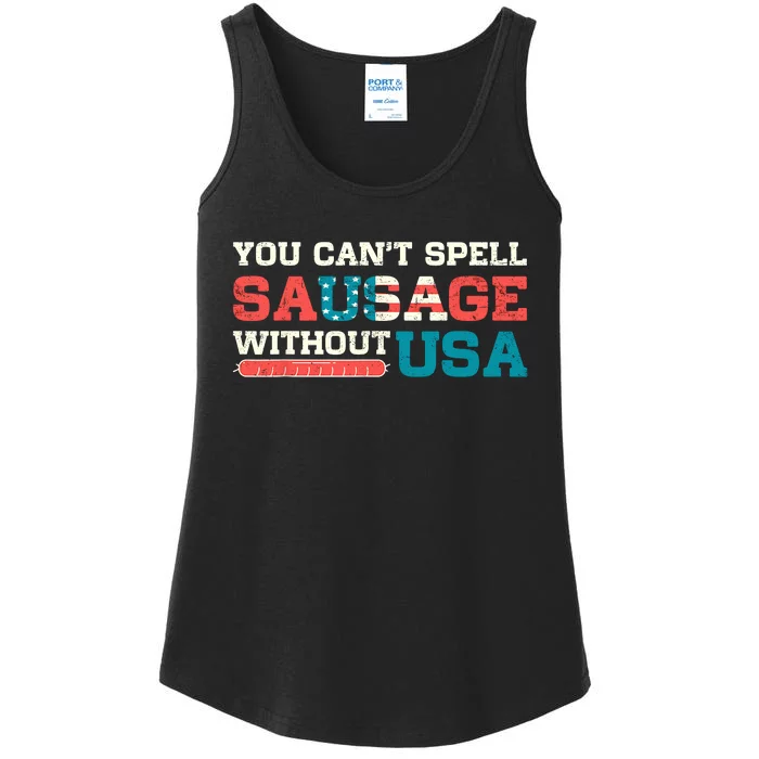 You Can’T Spell Sausage Without Usa Vintage Patriotic Ladies Essential Tank