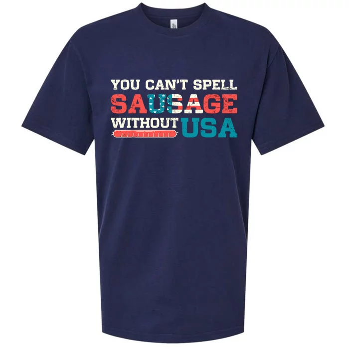 You Can’T Spell Sausage Without Usa Vintage Patriotic Sueded Cloud Jersey T-Shirt