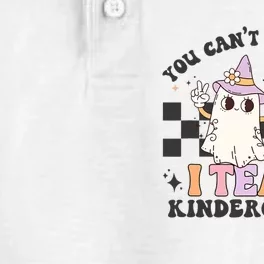 You Cant Scare Me I Teach Kindergarten Retro Halloween Ghost Dry Zone Grid Performance Polo