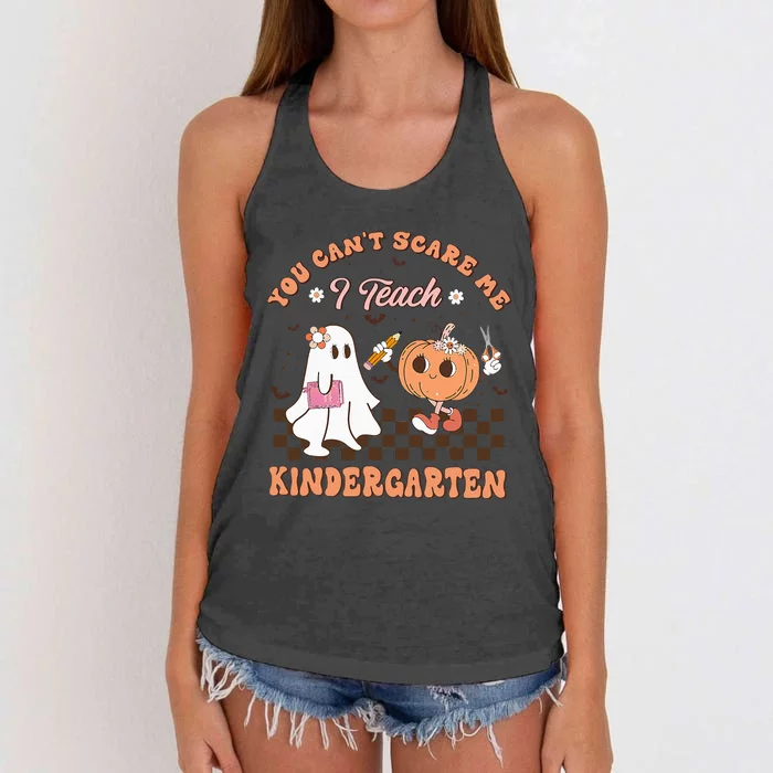 You Cant Scare Me I Teach Kindergarten Teacher Halloween Women's Knotted Racerback Tank