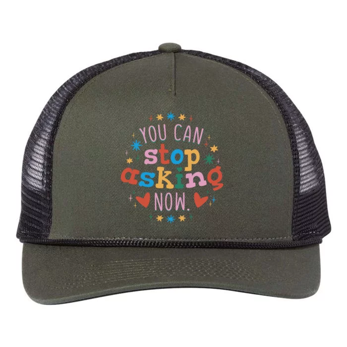 You Can Stop Asking Now Pregnancy Reveal Retro Rope Trucker Hat Cap