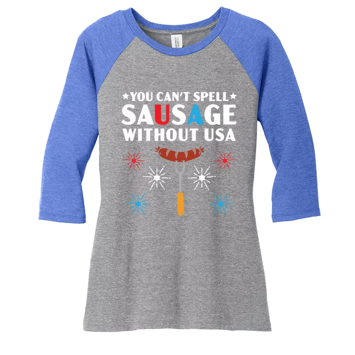 You Cant Spell Sausage Without Usa 4th Of July Gift Women's Tri-Blend 3/4-Sleeve Raglan Shirt