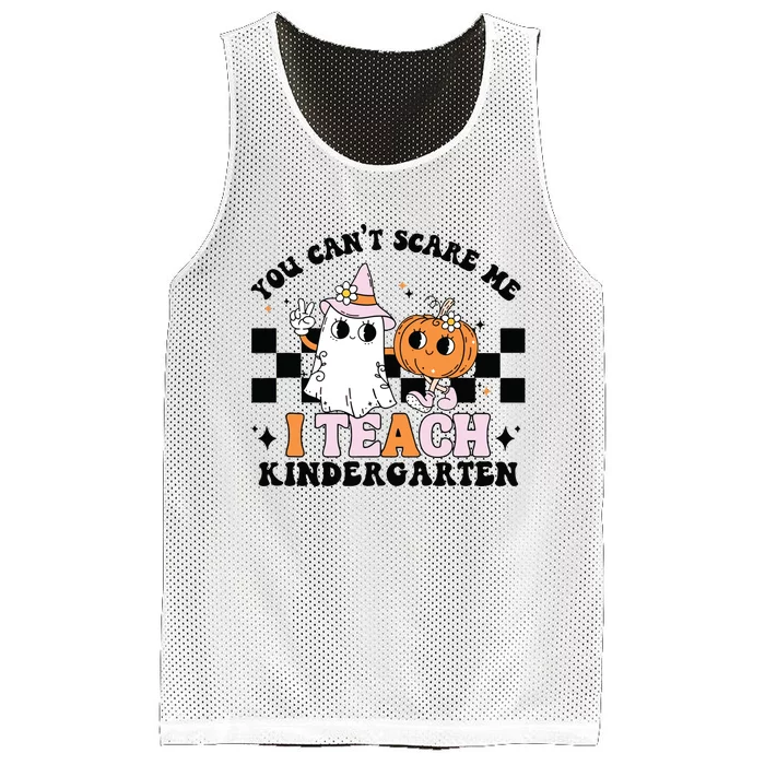 You Cant Scare Me I Teach Kindergarten Retro Halloween Ghost Mesh Reversible Basketball Jersey Tank