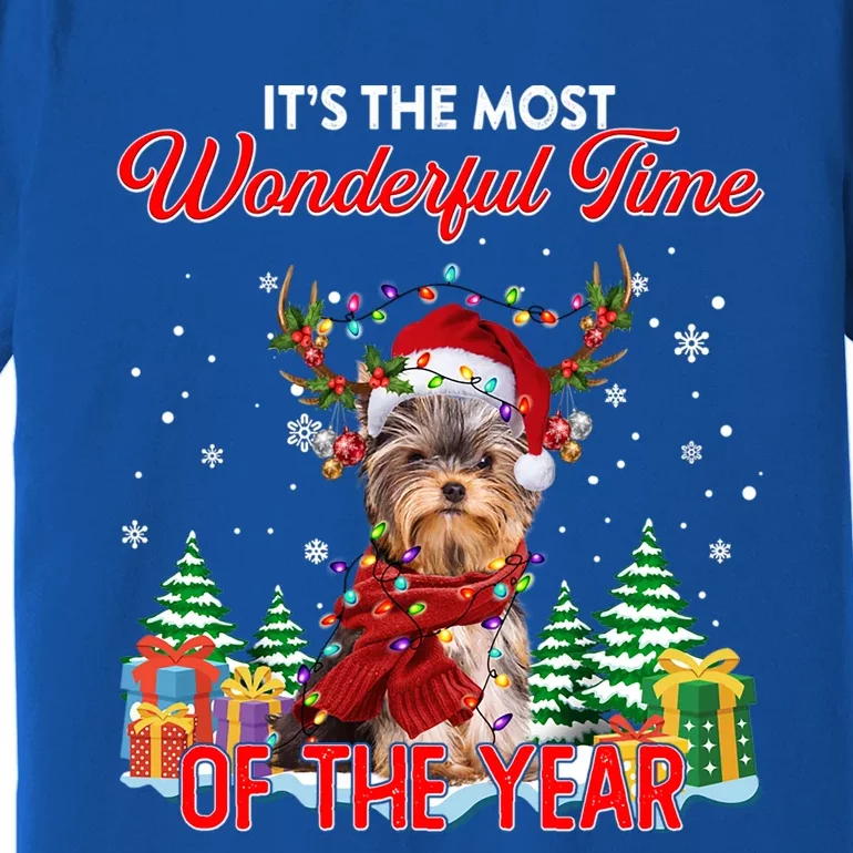 Yorkie Christmas Santa Lights Its The Most Wonderful Time Gift Premium T-Shirt