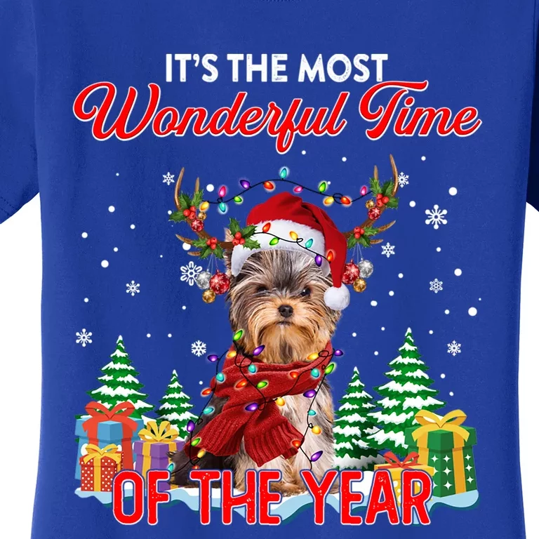 Yorkie Christmas Santa Lights Its The Most Wonderful Time Gift Women's T-Shirt