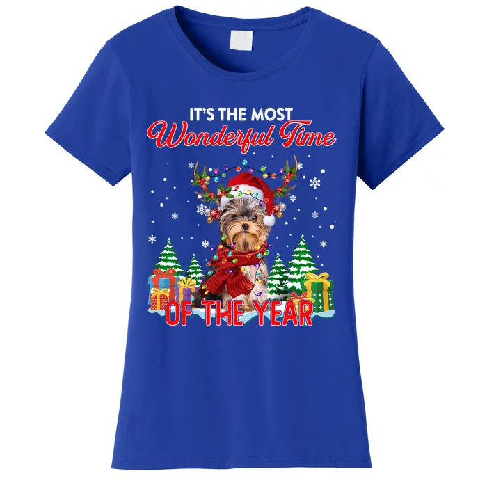 Yorkie Christmas Santa Lights Its The Most Wonderful Time Gift Women's T-Shirt