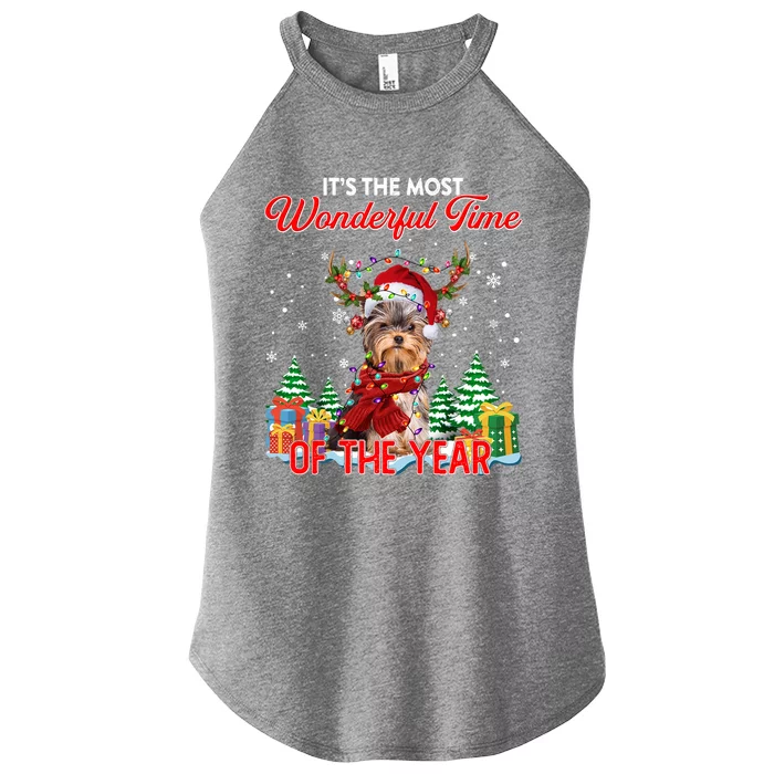 Yorkie Christmas Santa Lights Its The Most Wonderful Time Gift Women’s Perfect Tri Rocker Tank