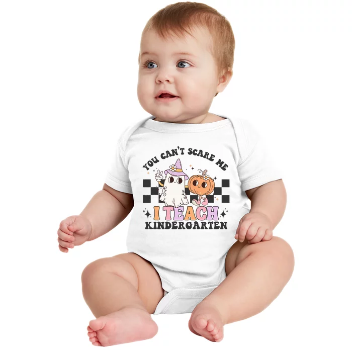 You Cant Scare Me I Teach Kindergarten Retro Halloween Ghost Baby Bodysuit